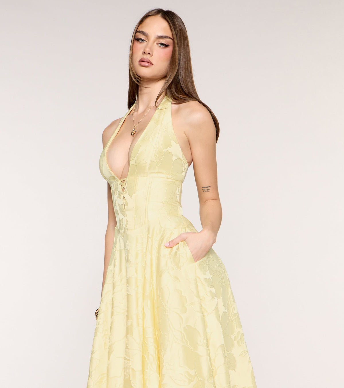 Greta Floral Jacquard Lace-Up Midi Dress
