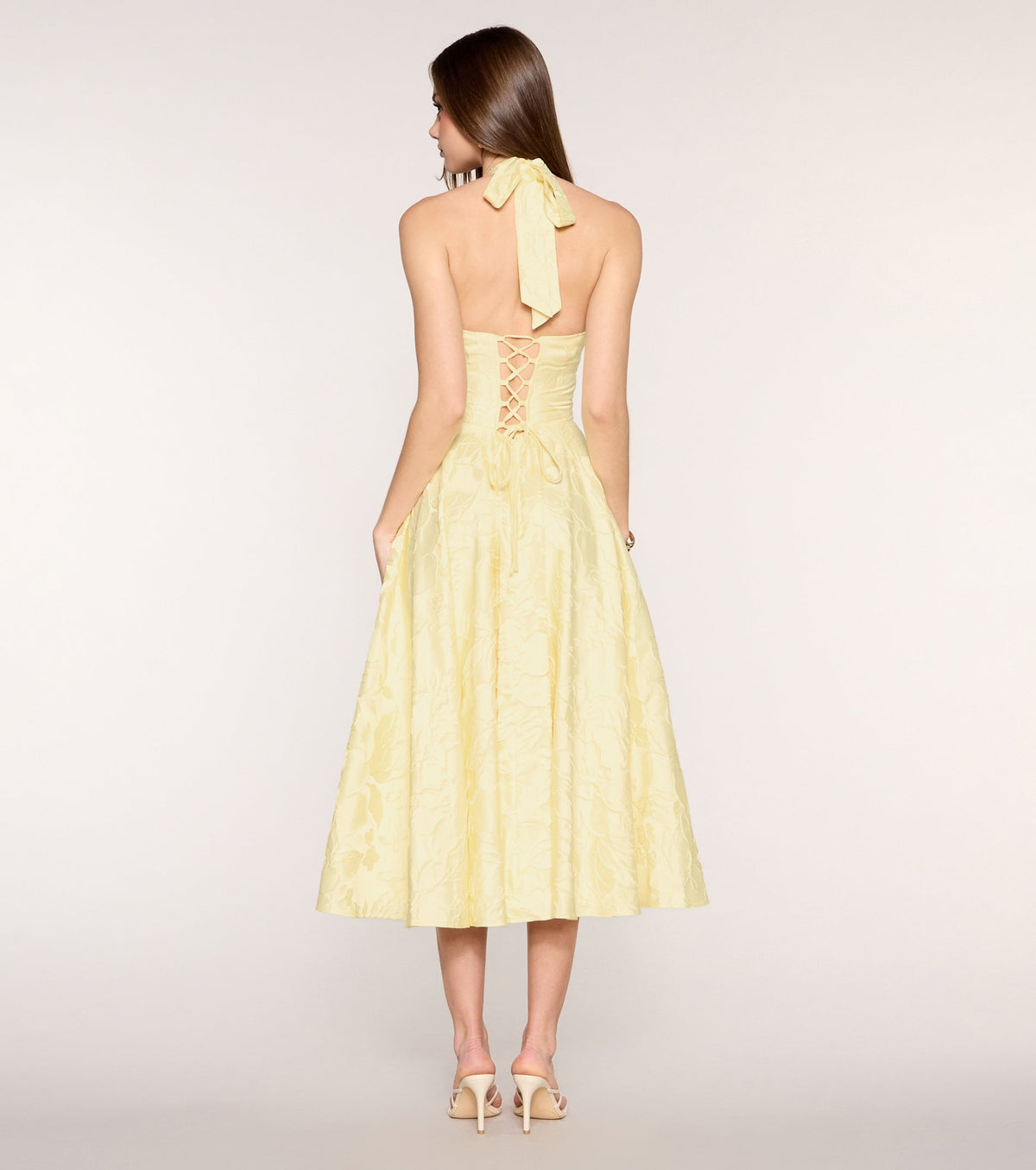 Greta Floral Jacquard Lace-Up Midi Dress