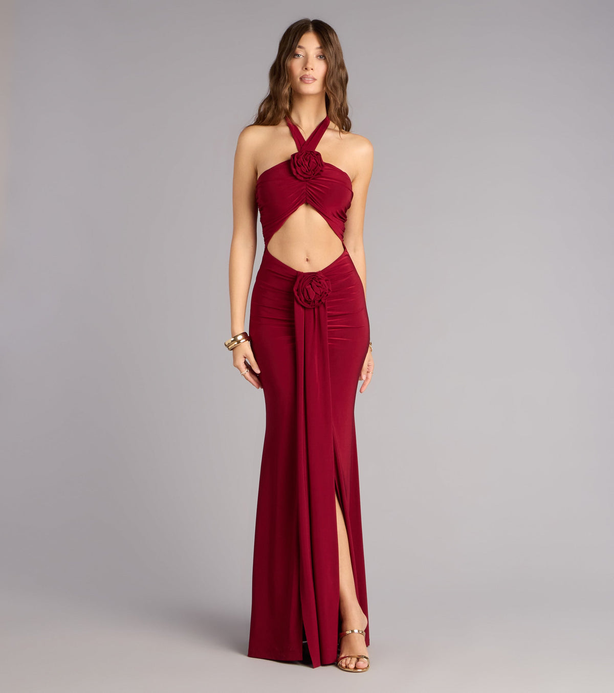 Lilian Halter Flower Cutout Mermaid Formal Dress