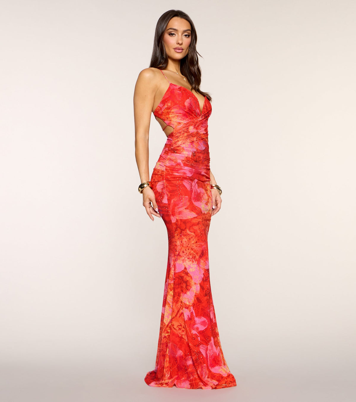 Kristen Printed Rhinestone Formal Dress
