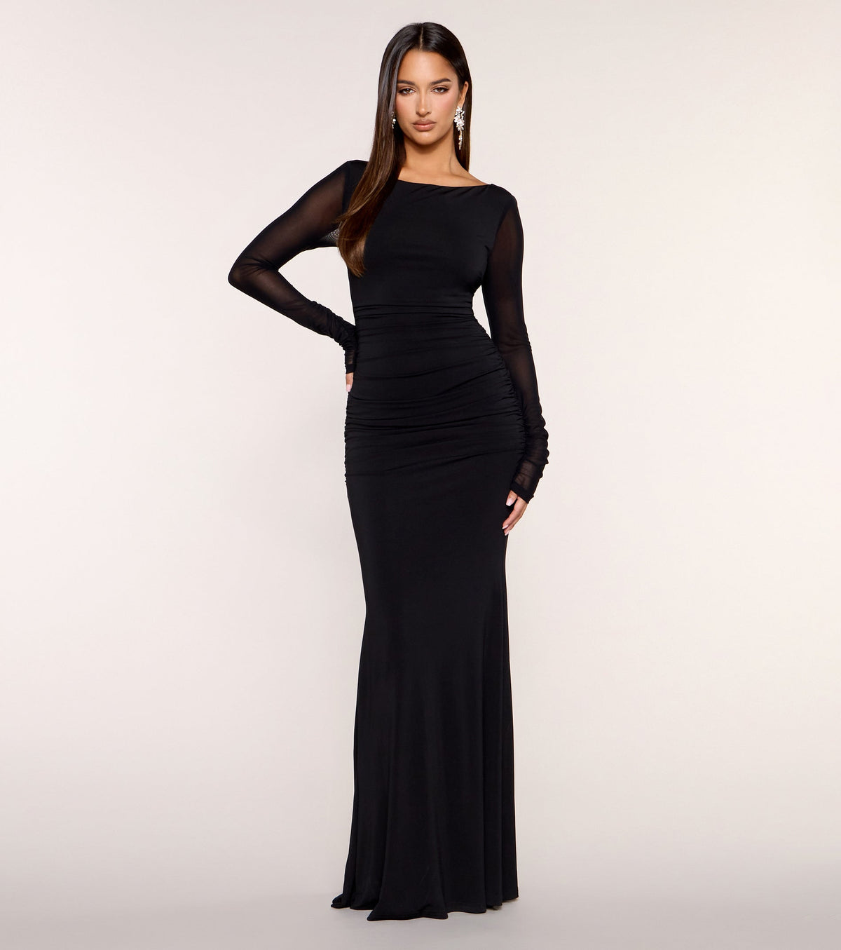Tove Ruched Mesh Long Sleeve Mermaid Dress