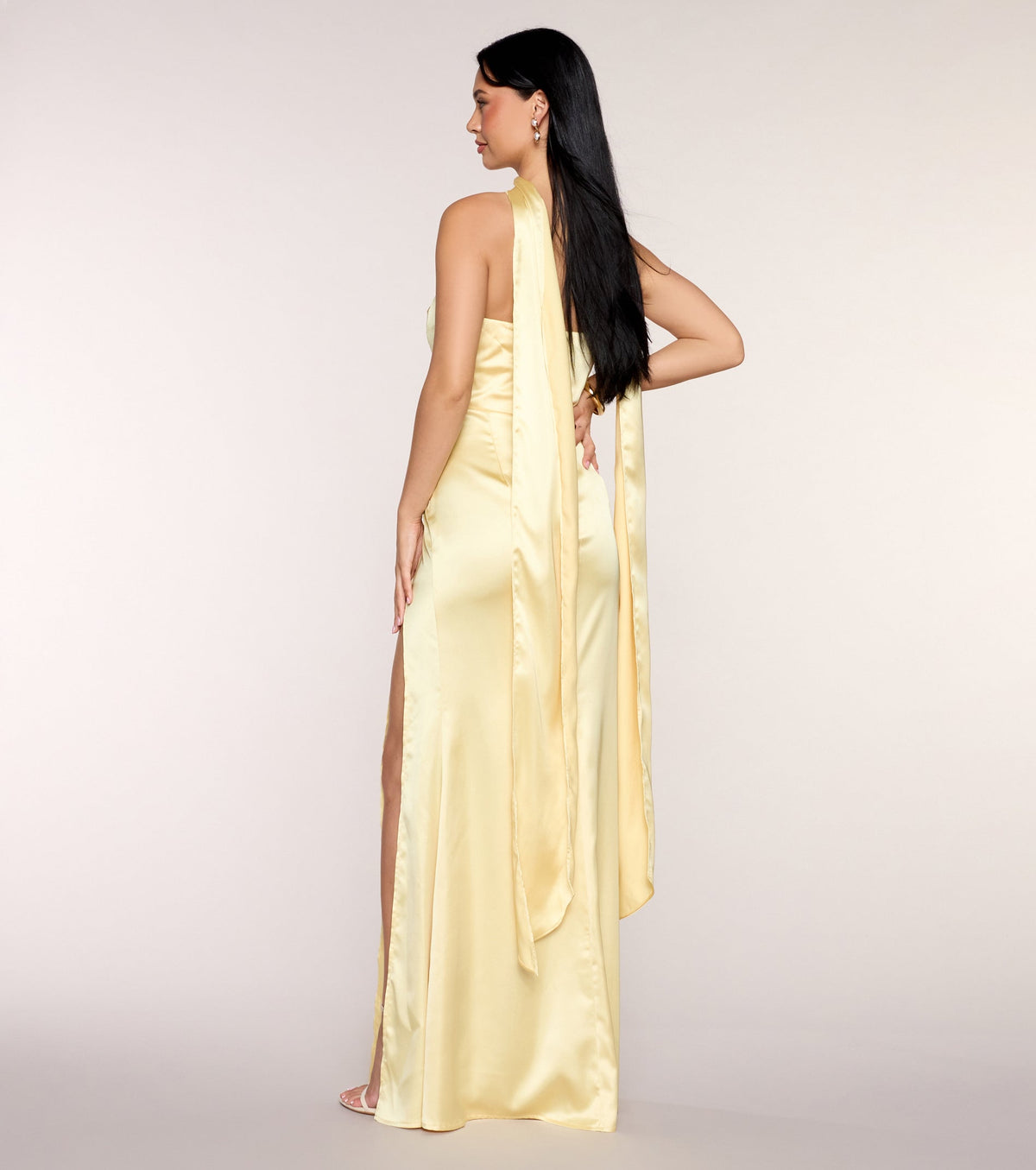Jordan Satin Formal Dress With Scarf