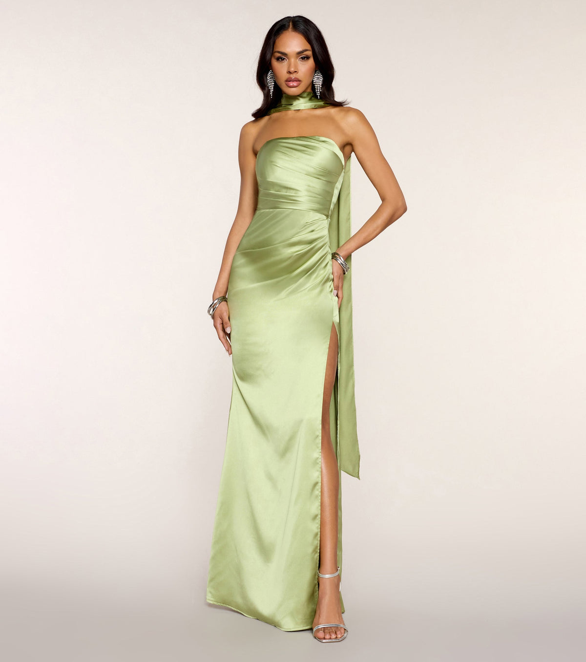 Jordan Satin Formal Dress With Scarf