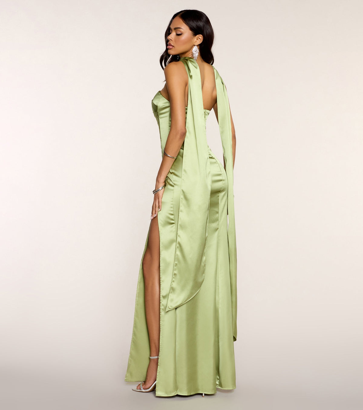 Jordan Satin Formal Dress With Scarf