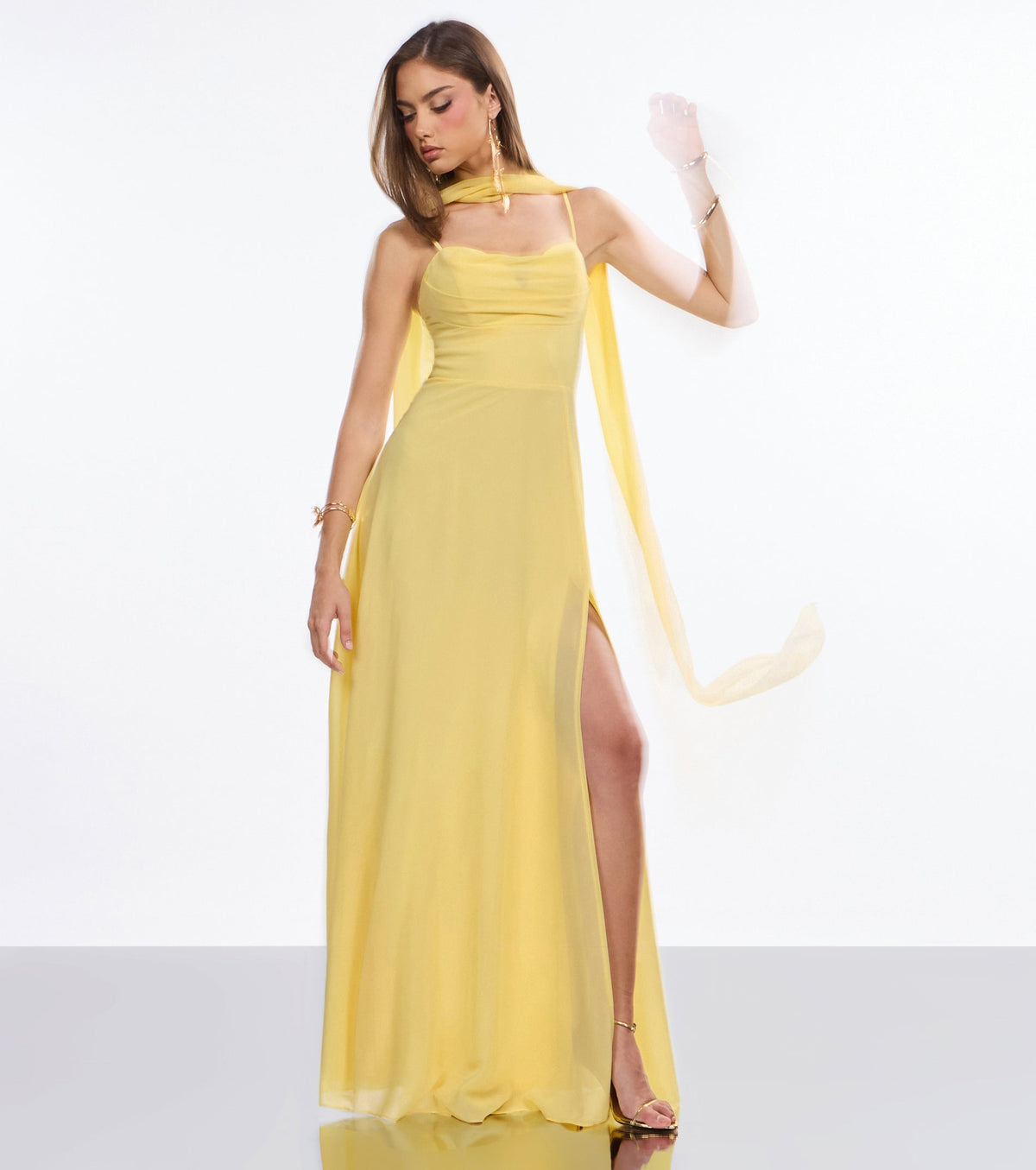 Cassidy Scarf Neck Chiffon Formal Dress
