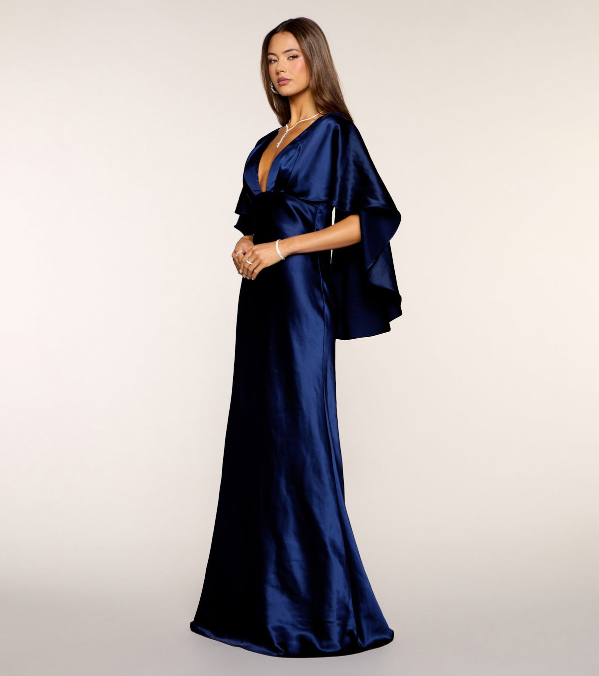 Kerry Satin Cape Mermaid Formal Dress