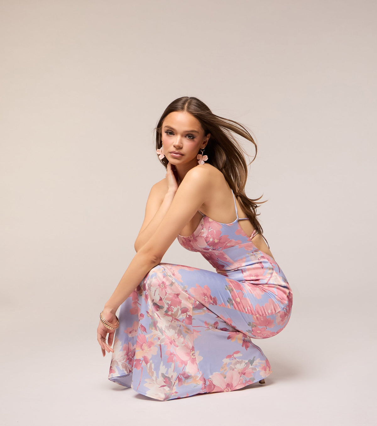 Blossom Blur Satin Floral Maxi Dress