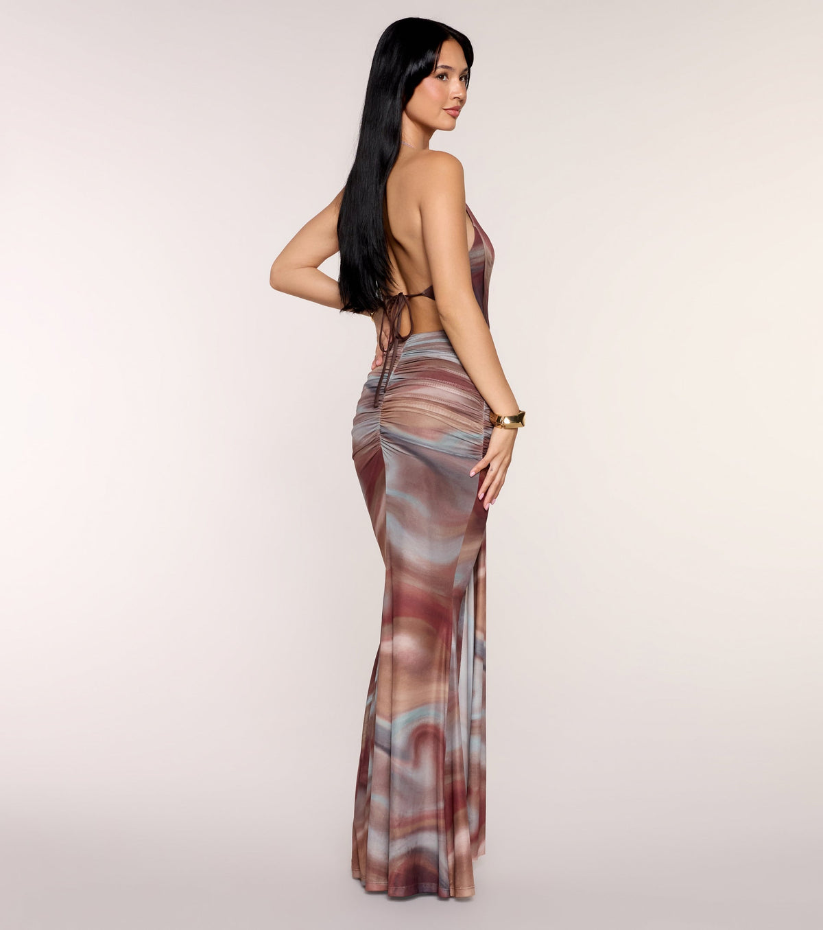 Set The Mood Abstract Print Halter Maxi Dress