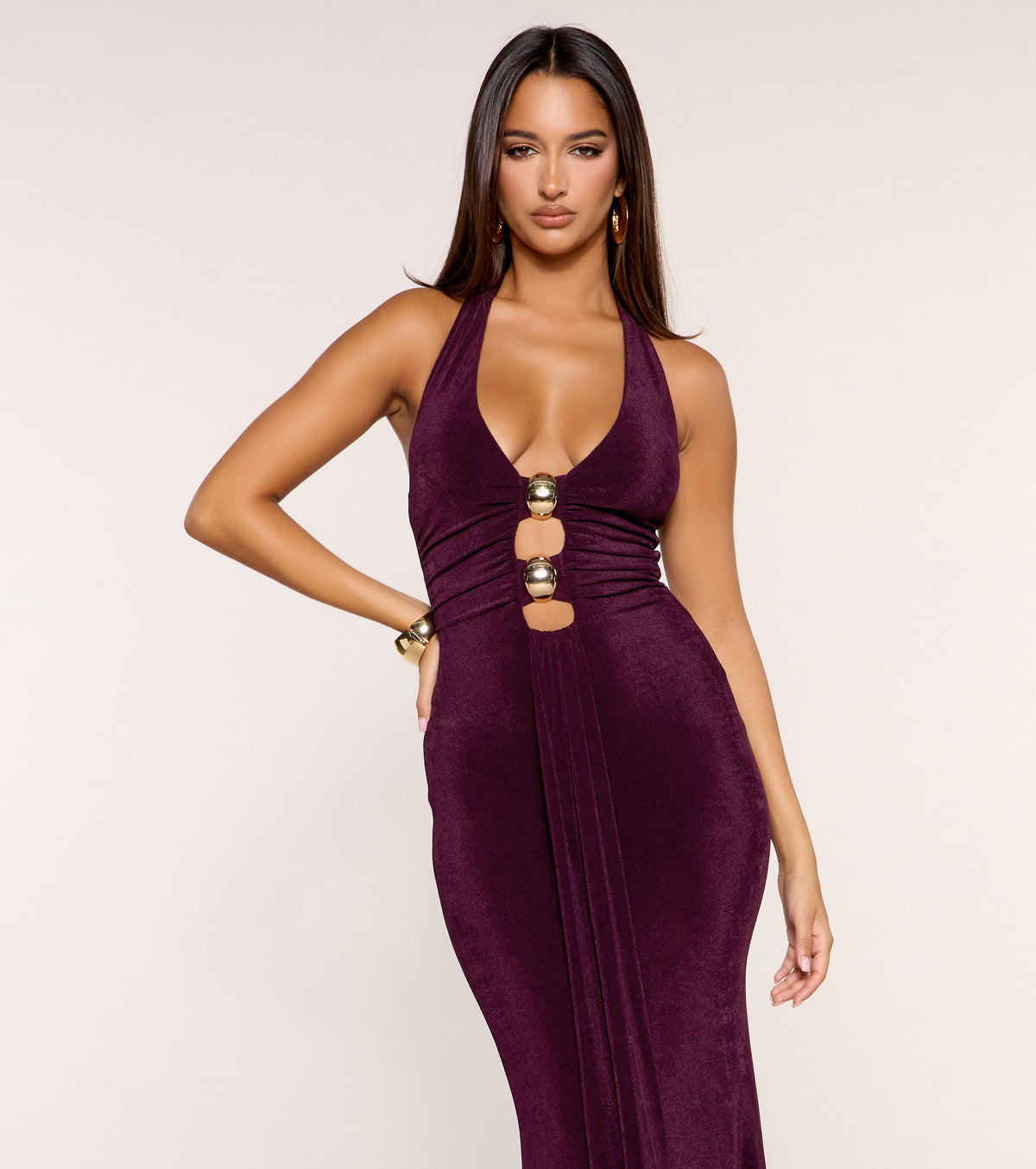Extra Attention Slinky Knit Cutout Maxi Dress