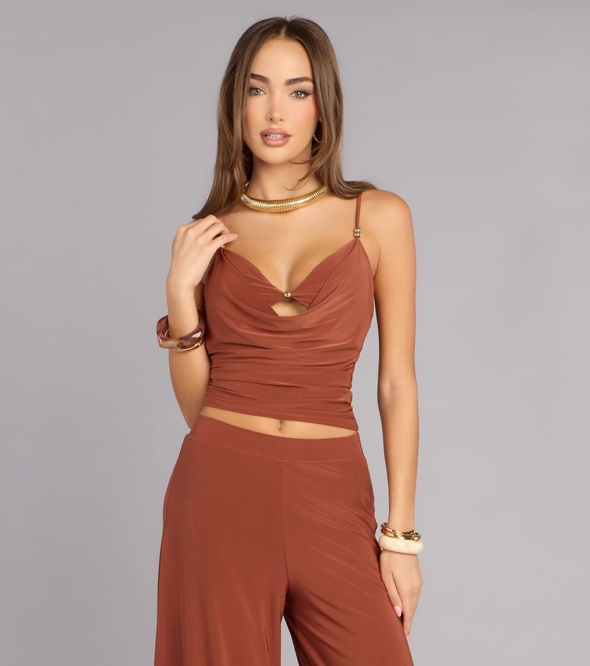 Effortless Chic Beaded Cowl Neck Top