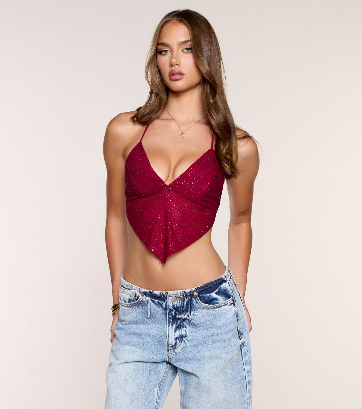Center Of Attention Rhinestone Halter Top