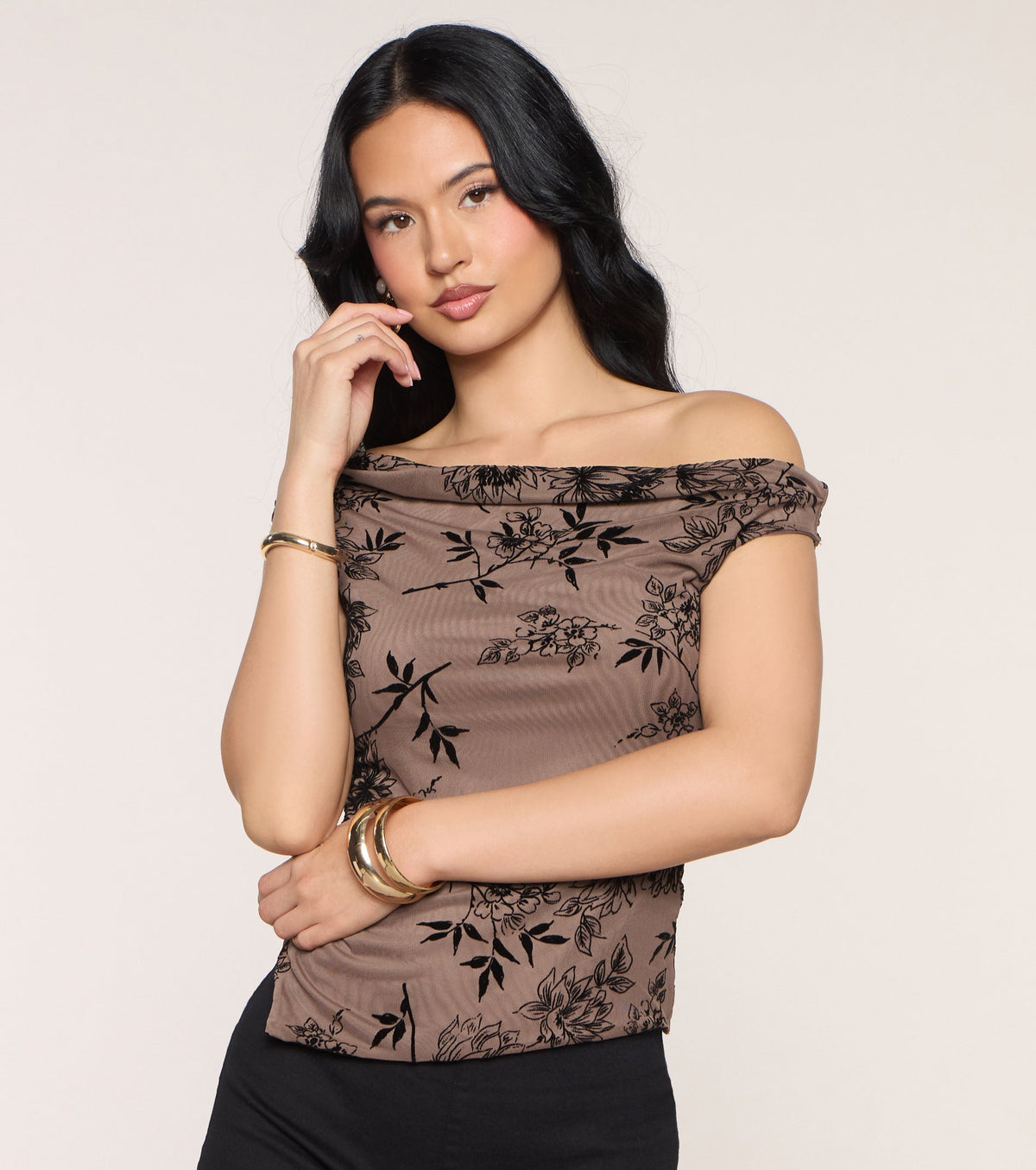 Off Balance Floral Mesh Crop Top