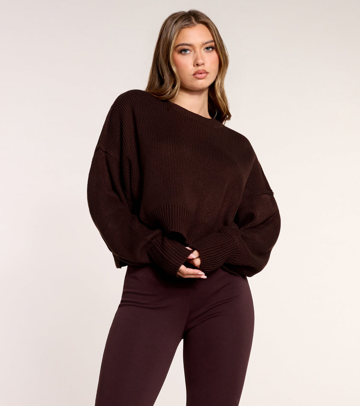 Cozy Cut Rib Trim Cropped Sweater