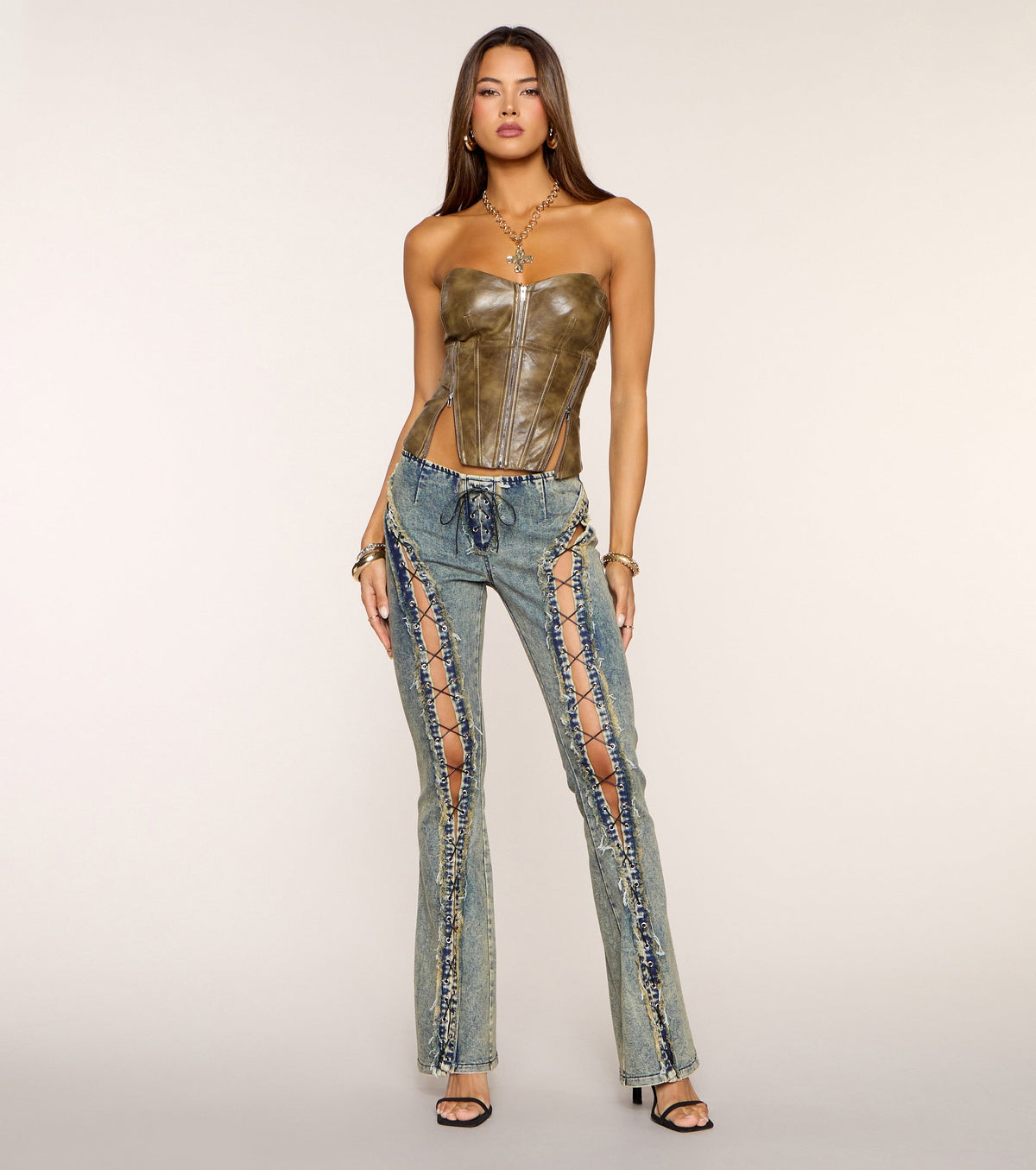 Stolen Spotlight Lace-Up Denim Jeans