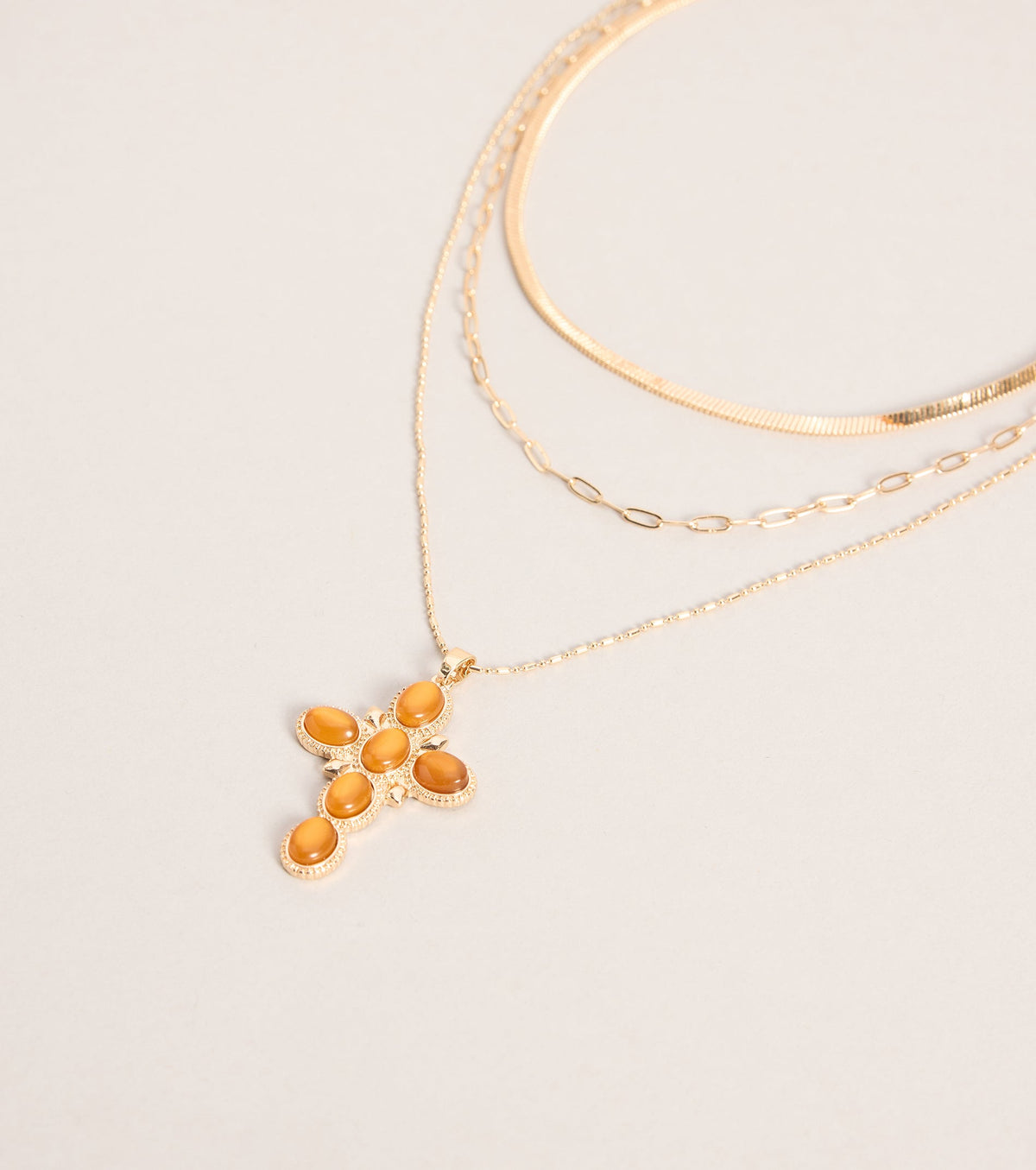 Chic Layers Stone Cross Charm Necklace