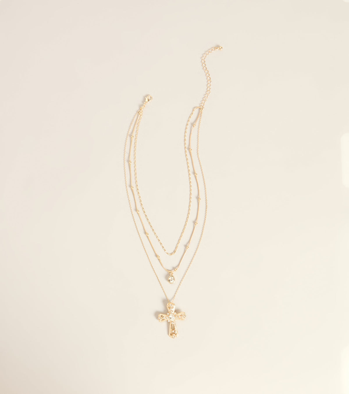 Layer It On Rhinestone Cross Pendant Necklace