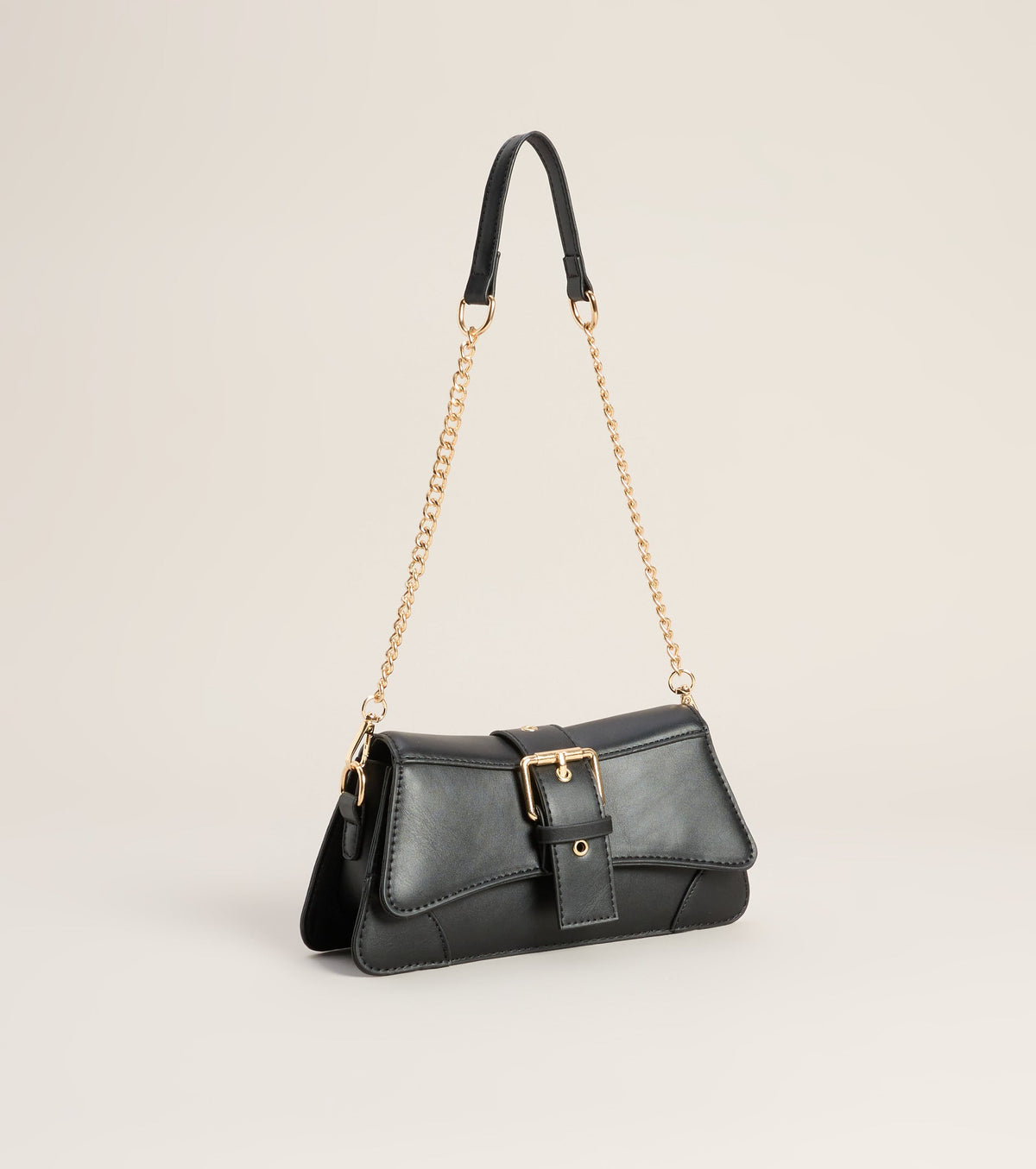 Sleek Finish Faux Leather Shoulder Bag