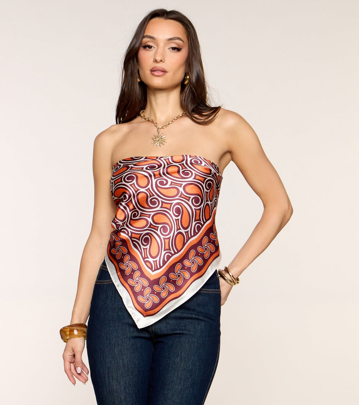 Styled Right Satin Print Scarf