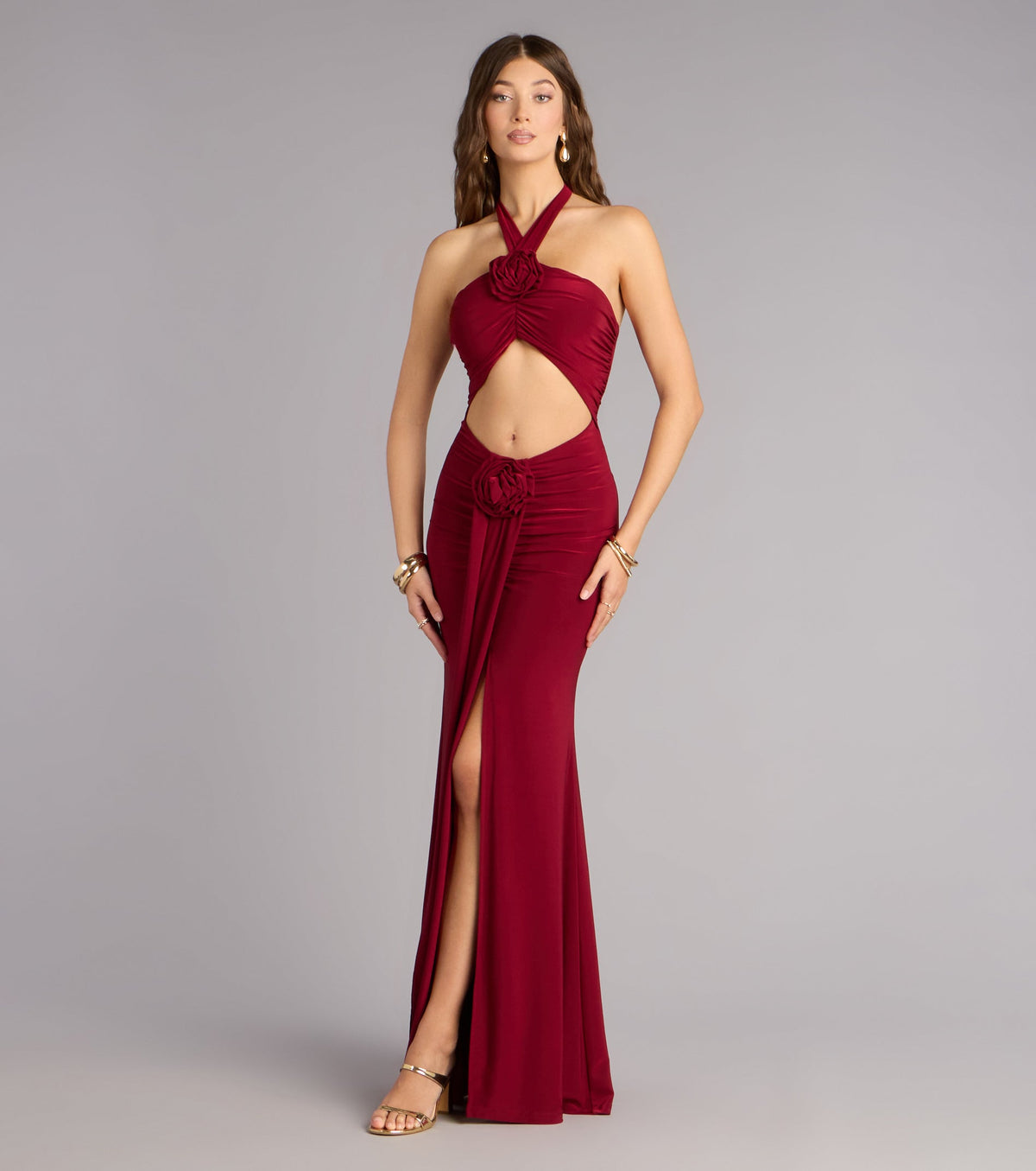 Lilian Halter Flower Cutout Mermaid Formal Dress