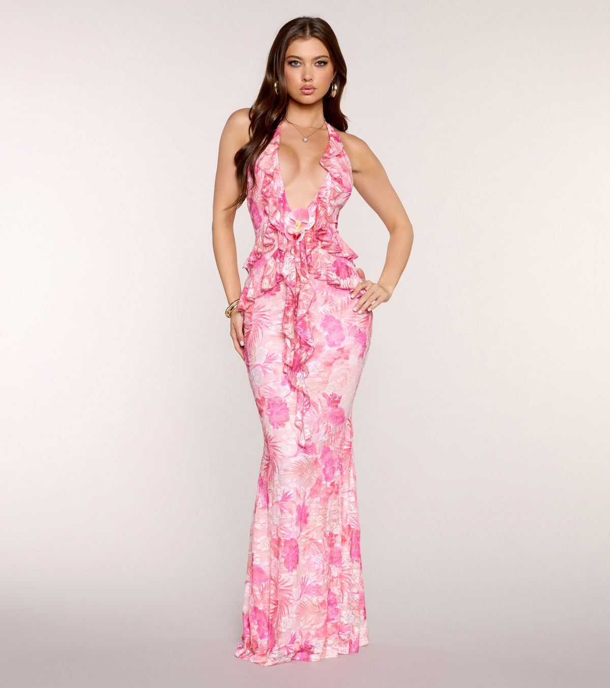 Hailie Tropical Floral Lace Formal Dress