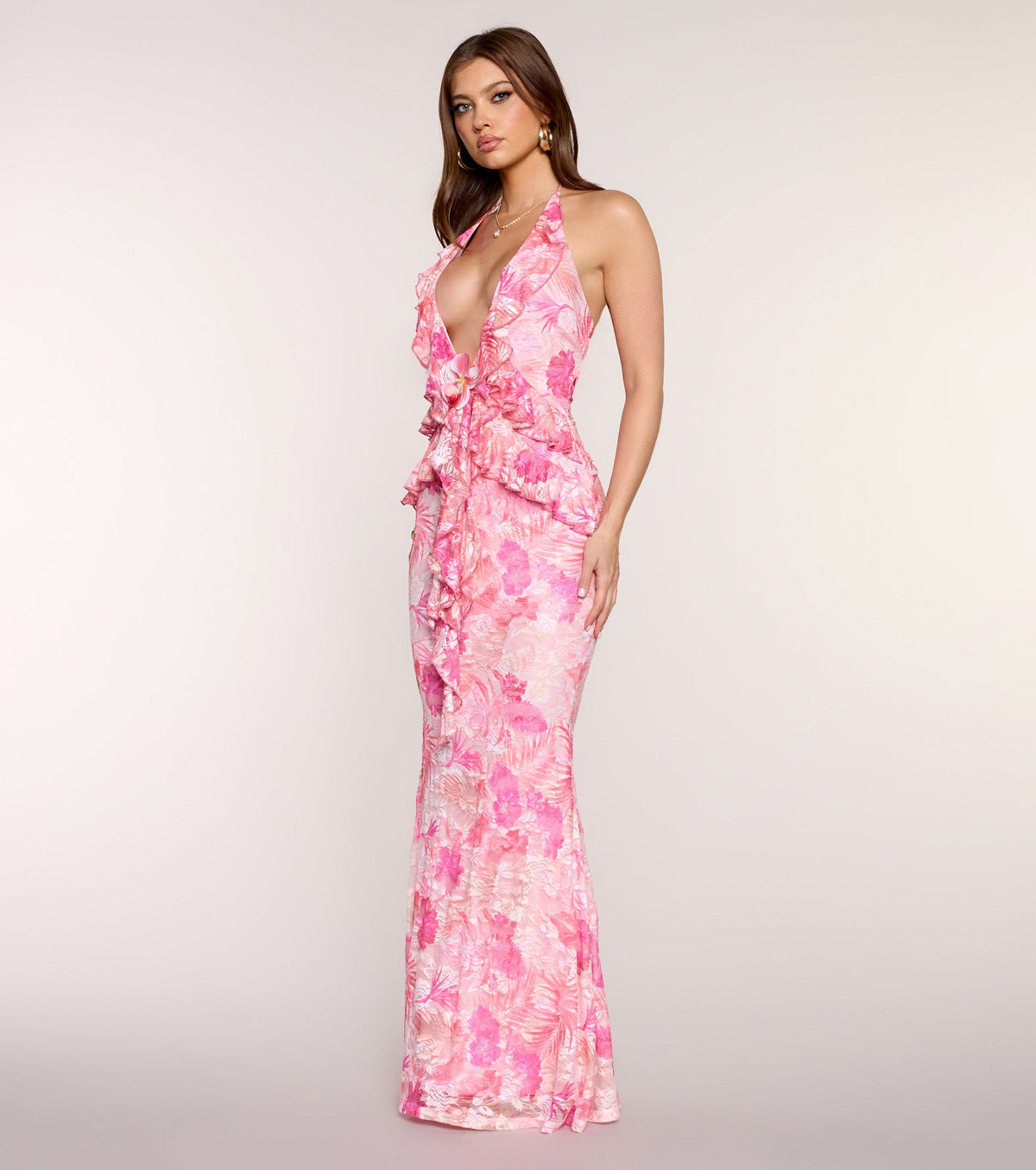 Hailie Tropical Floral Lace Formal Dress