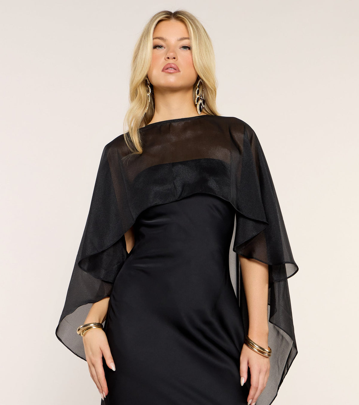 Felicity Satin Dress With Sheer Shawl