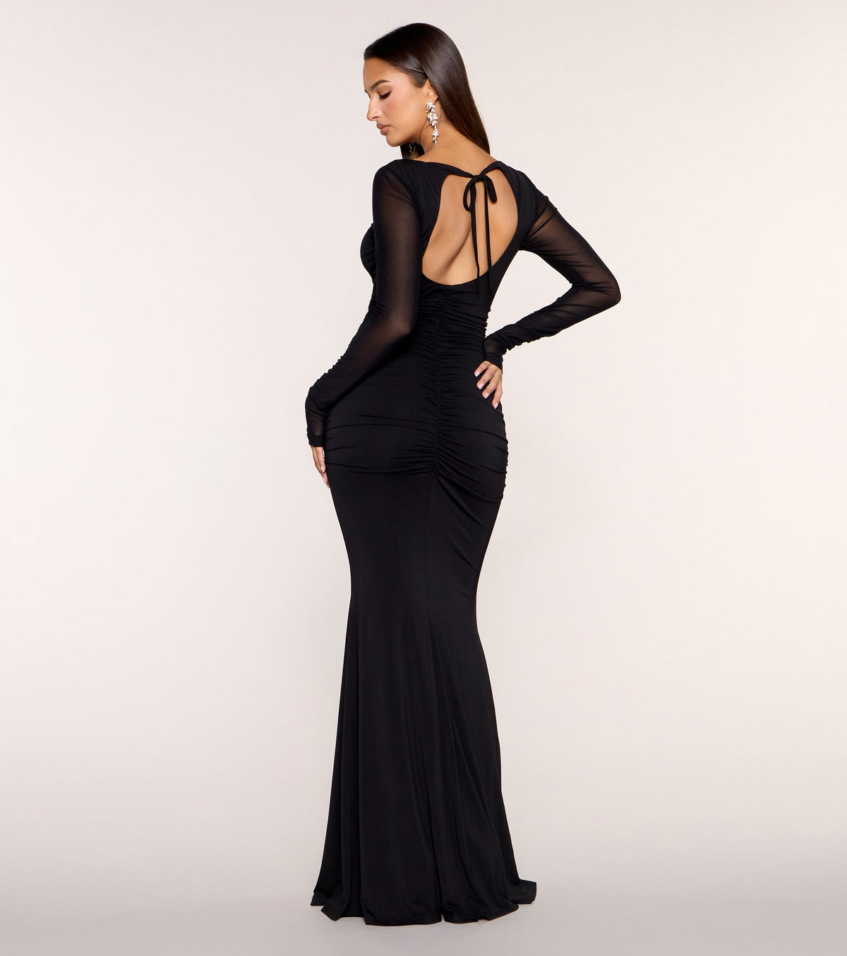 Tove Ruched Mesh Long Sleeve Mermaid Dress