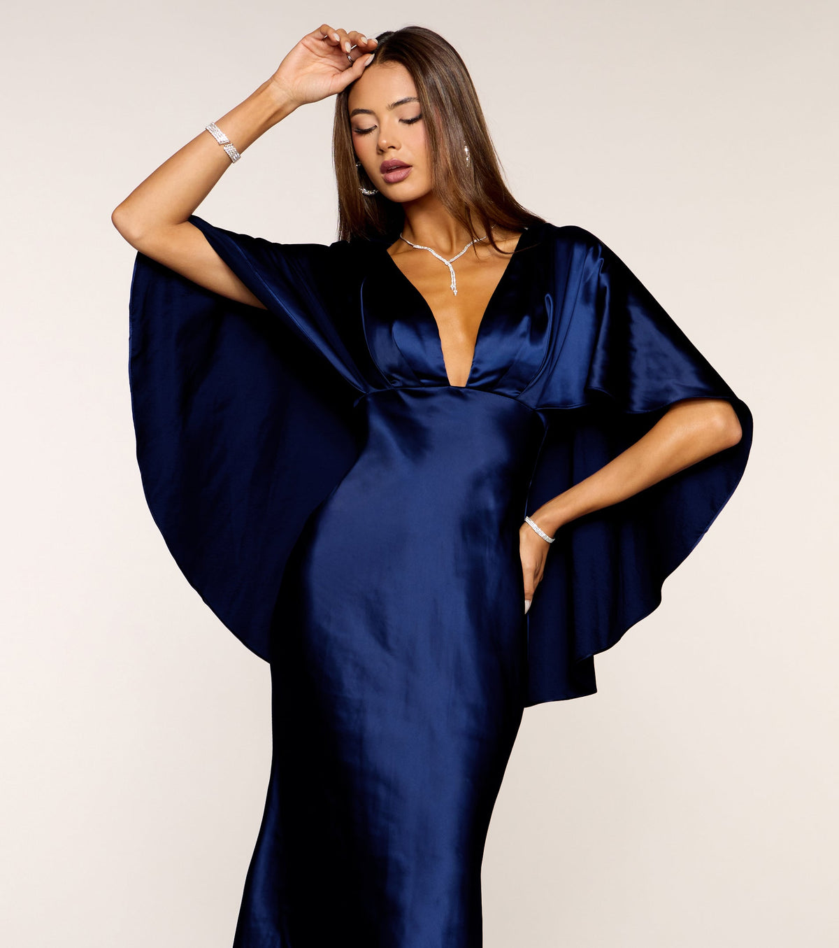 Kerry Satin Cape Mermaid Formal Dress