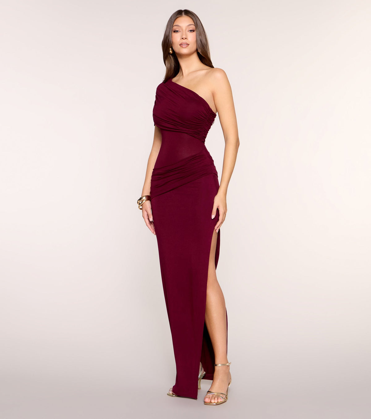 Luelle Draped One-Shoulder Slit Formal Dress