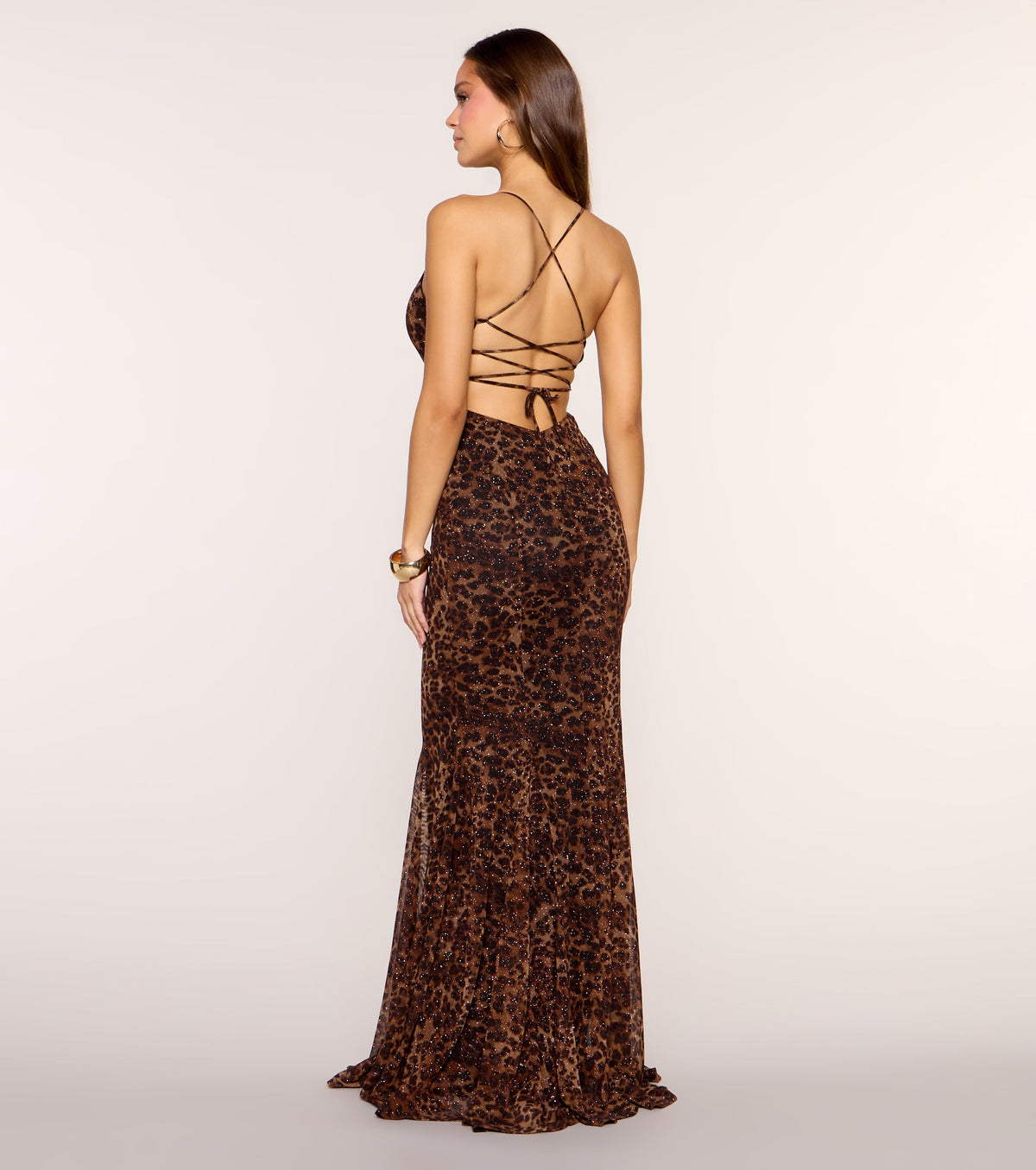 Petra Glitter Leopard Mermaid Formal Dress