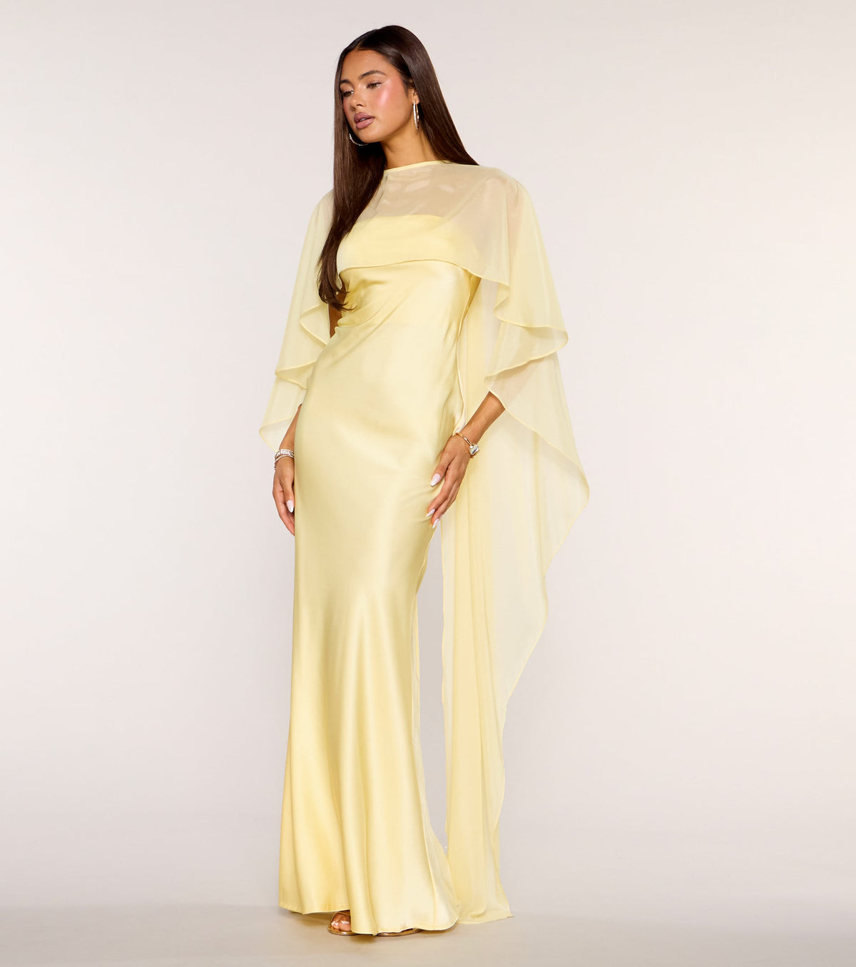 Felicity Satin Dress With Sheer Shawl