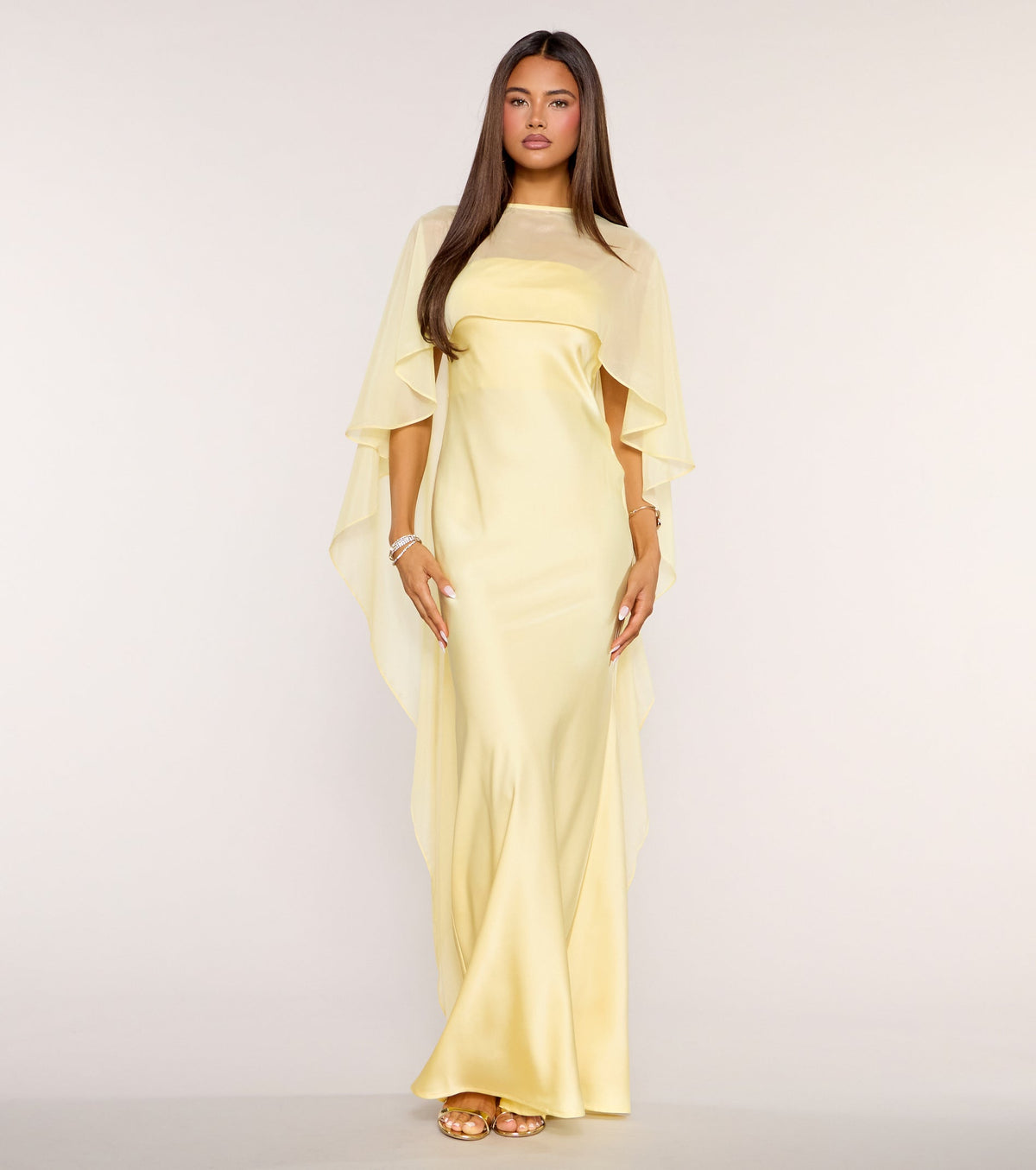 Felicity Satin Dress With Sheer Shawl