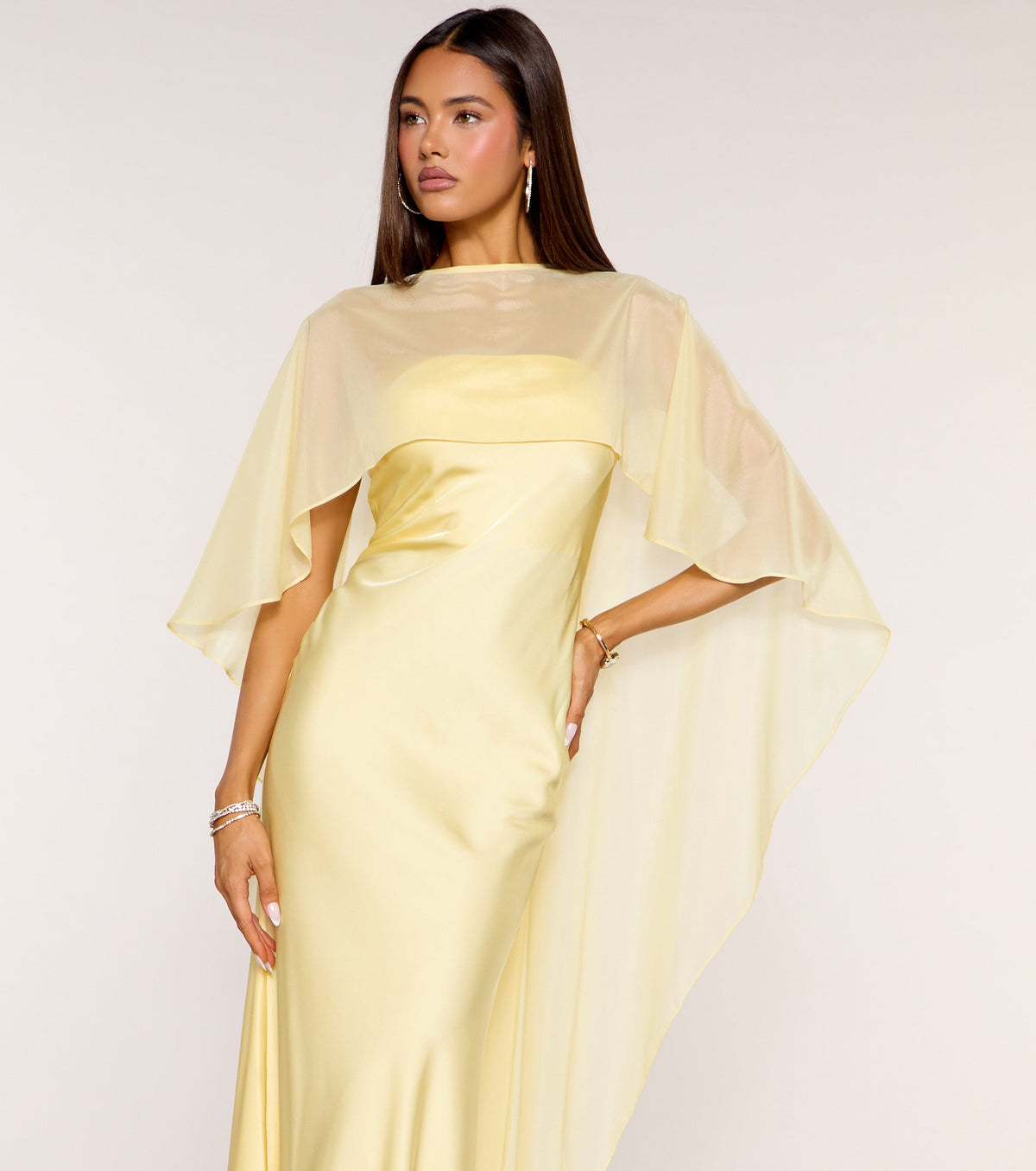 Felicity Satin Dress With Sheer Shawl
