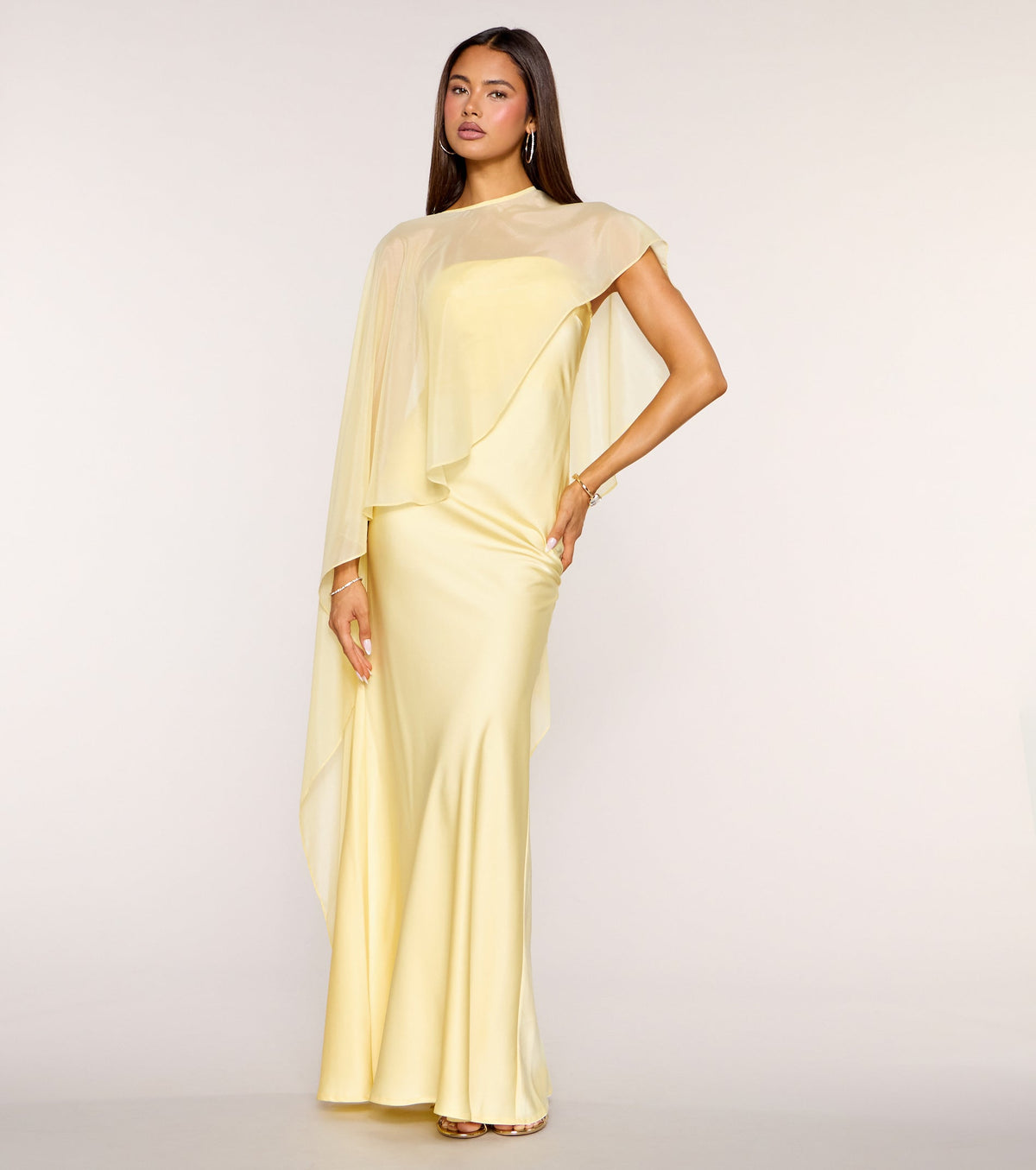 Felicity Satin Dress With Sheer Shawl