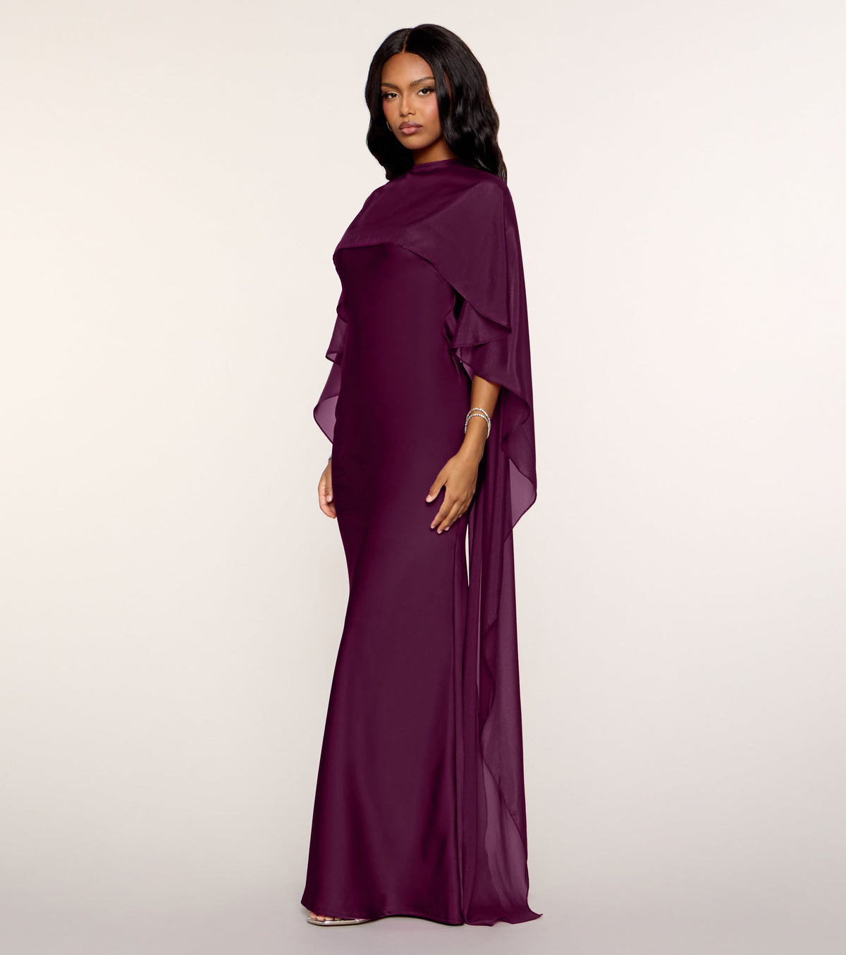 Felicity Satin Dress With Sheer Shawl