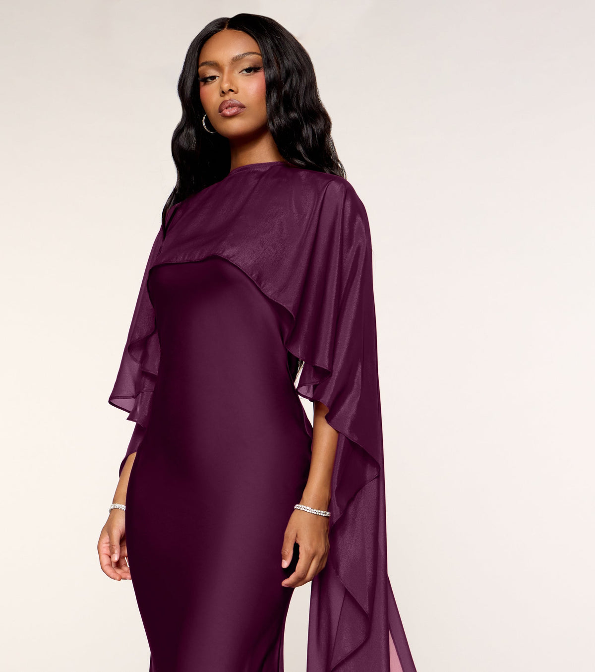 Felicity Satin Dress With Sheer Shawl
