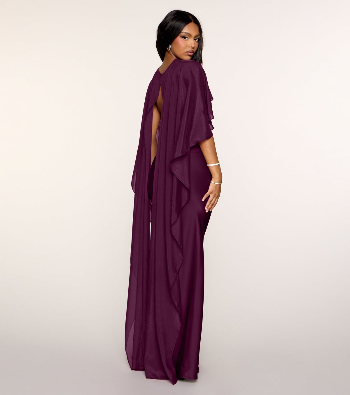 Felicity Satin Dress With Sheer Shawl
