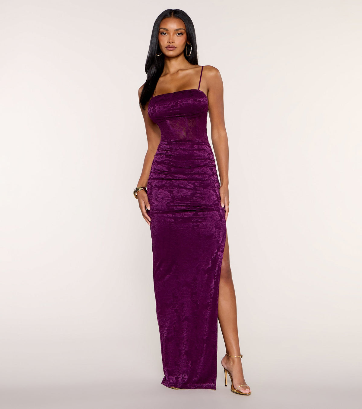 Odessa Side Slit Lace Column Formal Dress