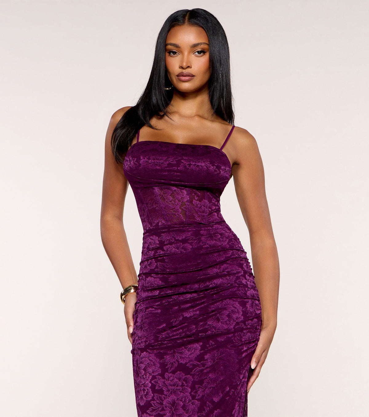 Odessa Side Slit Lace Column Formal Dress