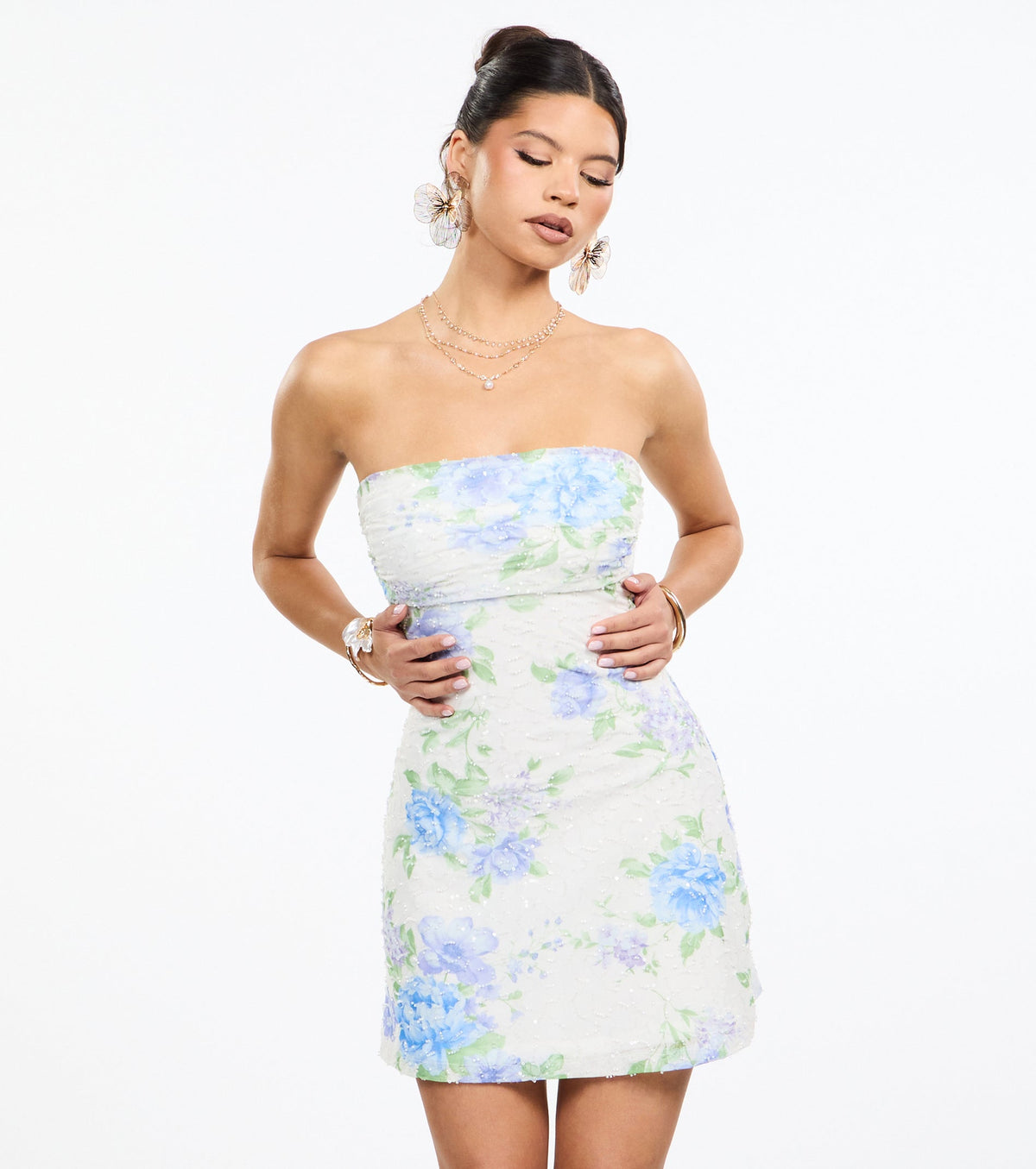 Plans In Bloom Floral Beaded A-Line Mini Dress