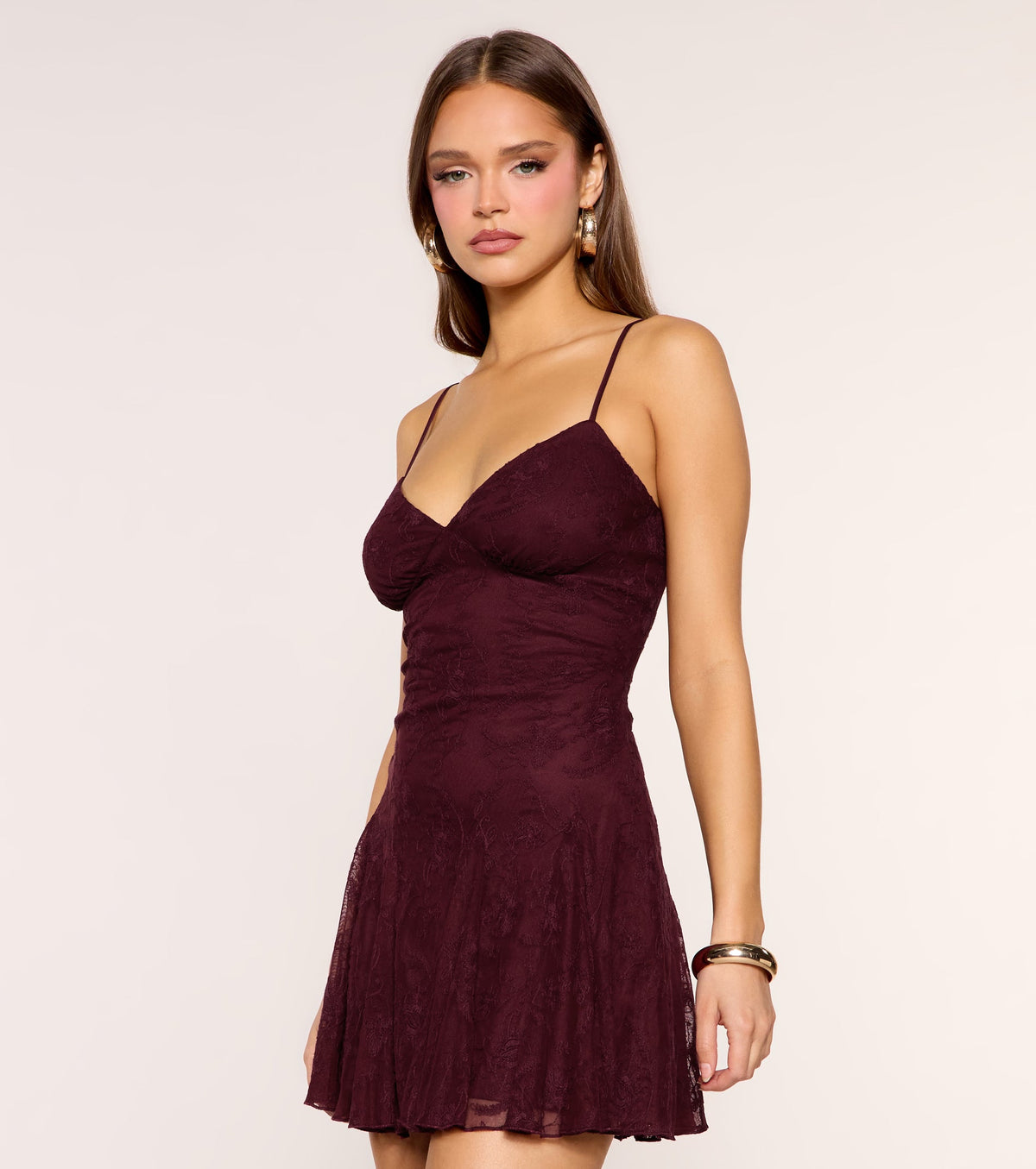 Soft Spin Lace V-Neck Skater Mini Dress