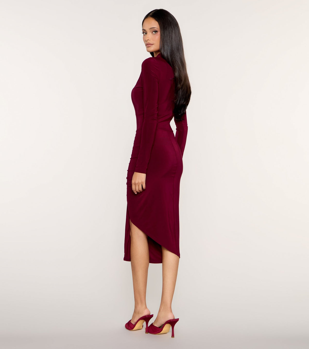 Sleek Gather Long Sleeve Bodycon Midi Dress