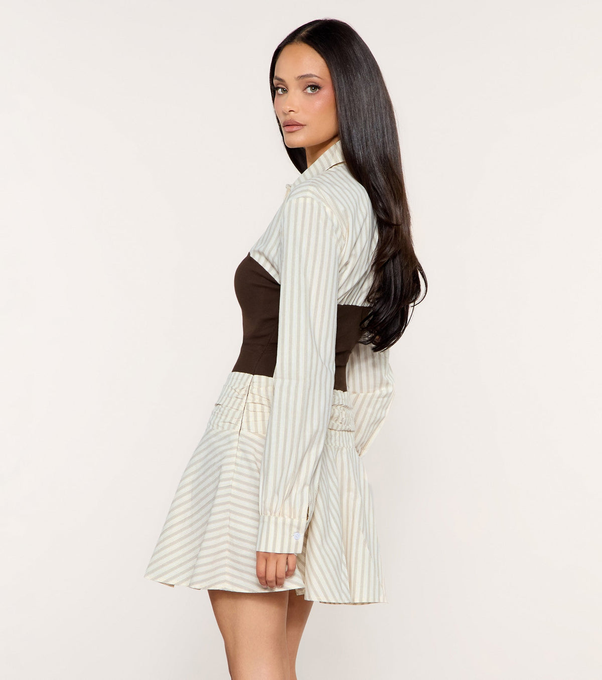 Prep Shift Button-Down Contrast Skater Mini Dress