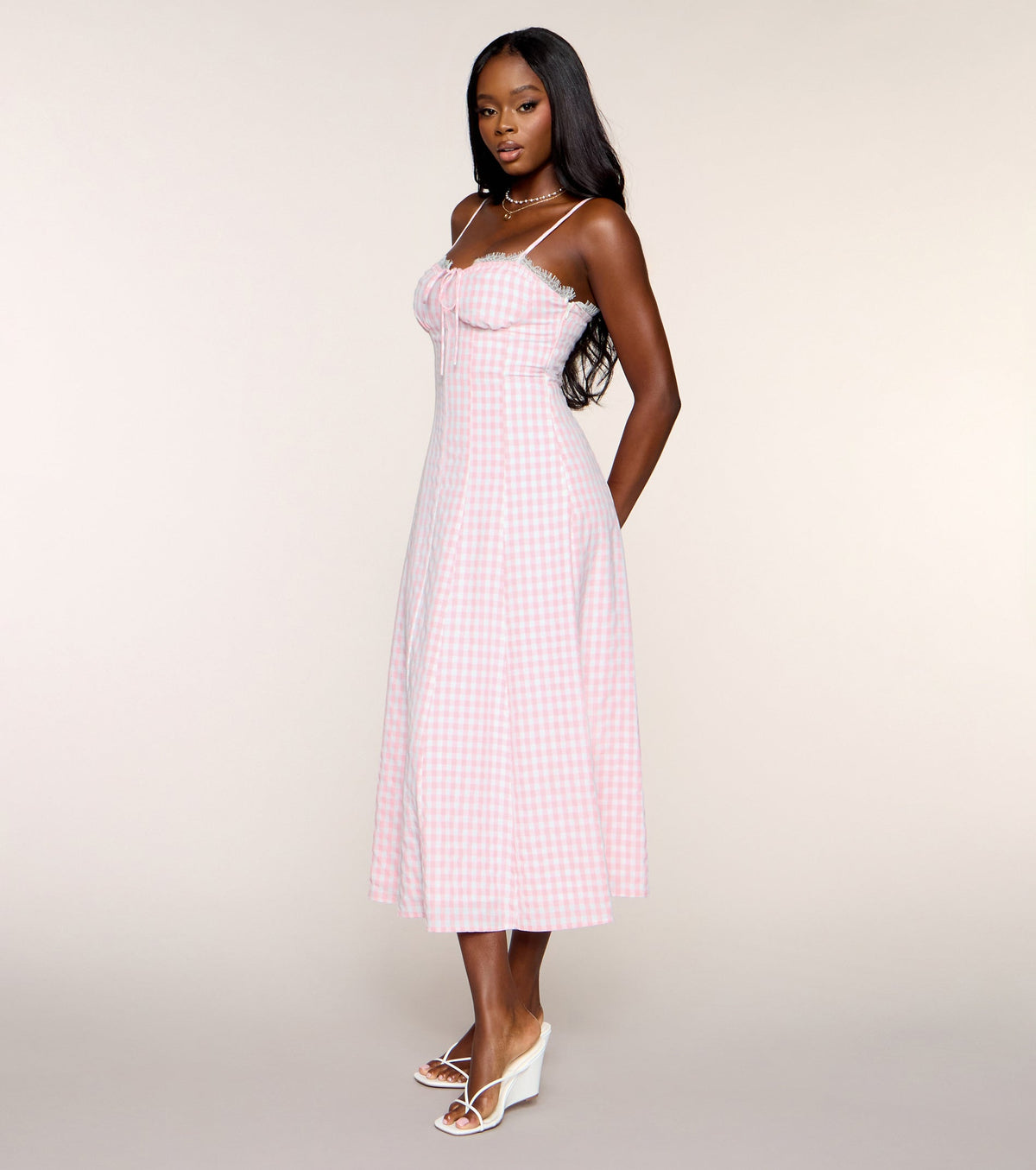 Brunch Booked Gingham Print A-Line Midi Dress
