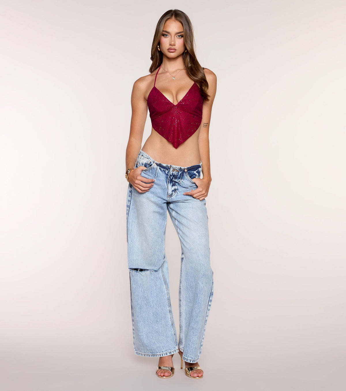 Center Of Attention Rhinestone Halter Top