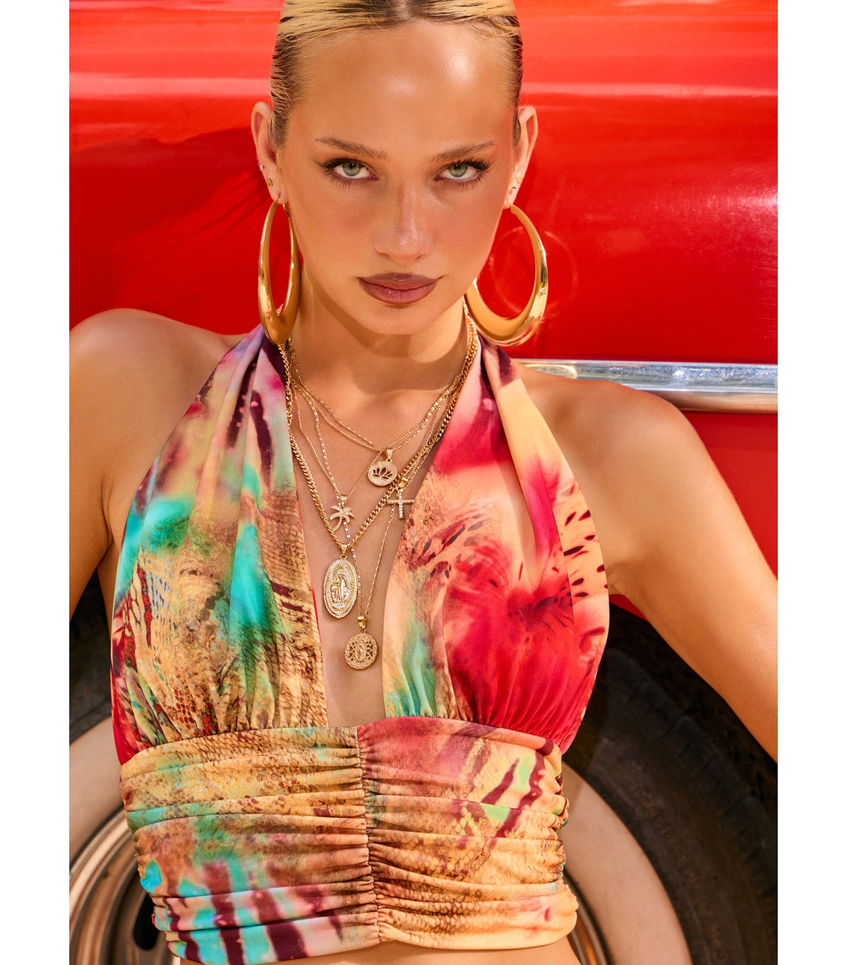 Destination Glam Abstract Print Halter Top