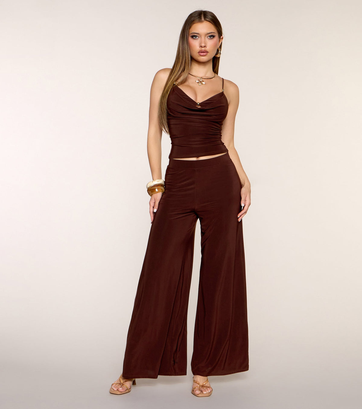 Effortless Chic Beaded Cowl Neck Top
