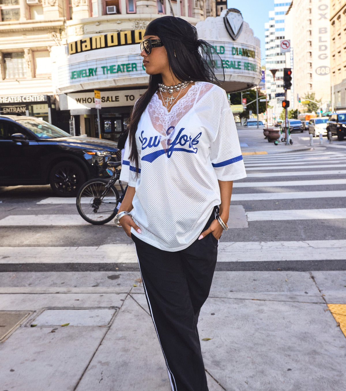 Street Sport Lace Trim Jersey Top