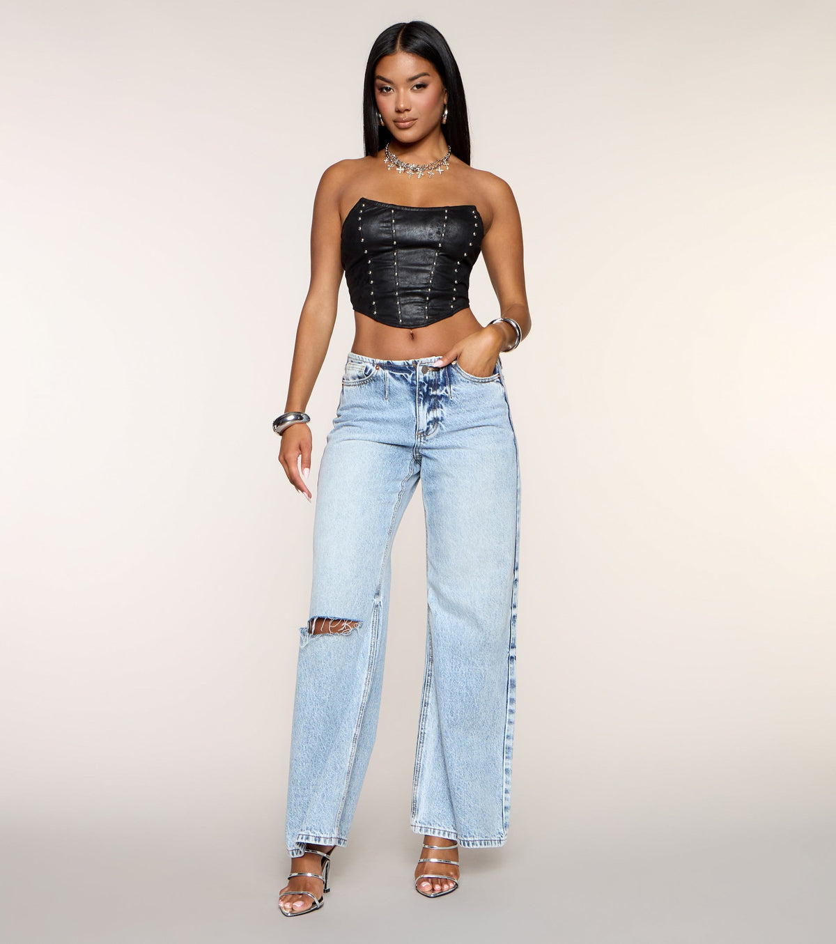 Caught Looking Studded Strapless Corset Top
