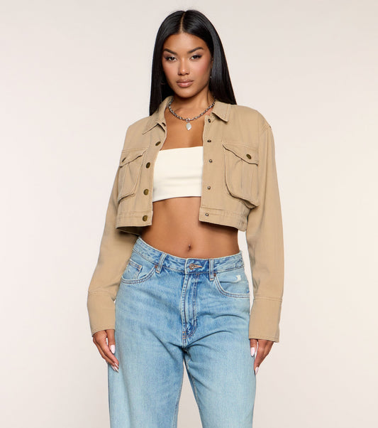 Laid-Back Looks Twill Cropped Jacket